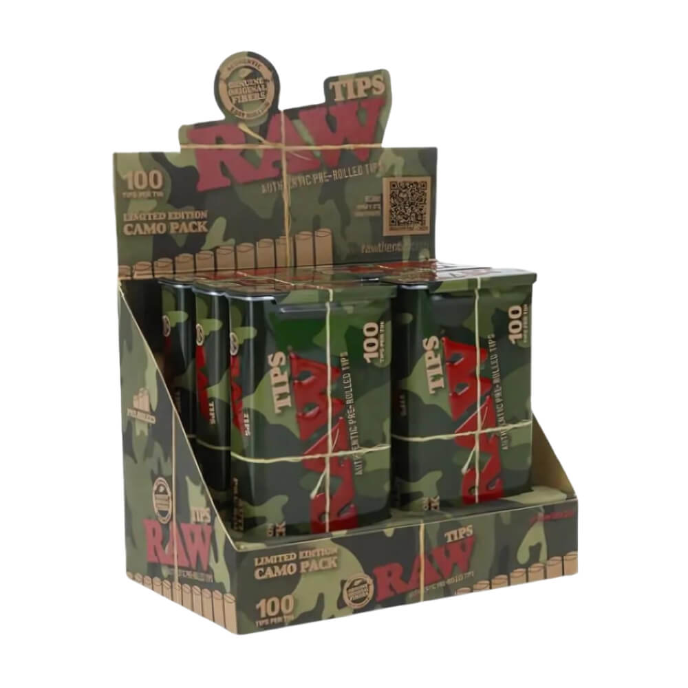 RAW Camo 100 Tips pré-roulés, édition limitée (6 boîtes/présentoir) 